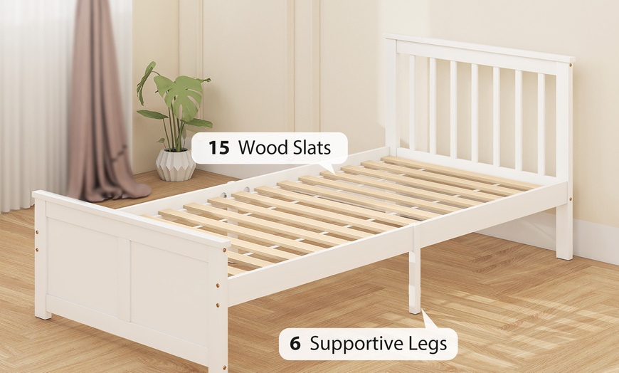 Image 7: HomCom Storage Bed with Two Drawers in Durable Pine Wood Design