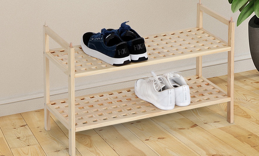 Image 3: Walnut Wood Shoe Rack