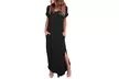 Women's Summer Maxi Dress Casual Loose Pockets Long Dress Short Sleeve Split - Second Medium