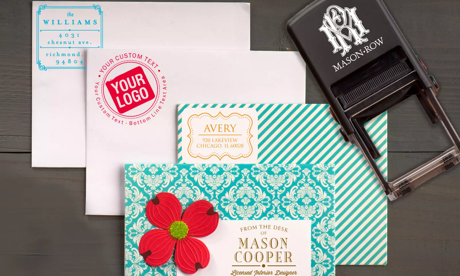 1.5" Custom Stamp or a Trio Stamper with Three Custom Stamps from Mason Row (Up to 56% Off) - Primary Image