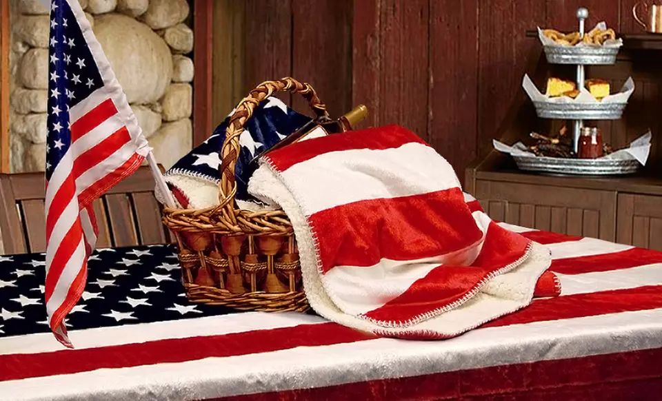 $34.99 for an Three-Piece Americana Picnic Set with Throw, Mat, and Flag ($99.99 List Price). Free Shipping and Returns. - Primary Image