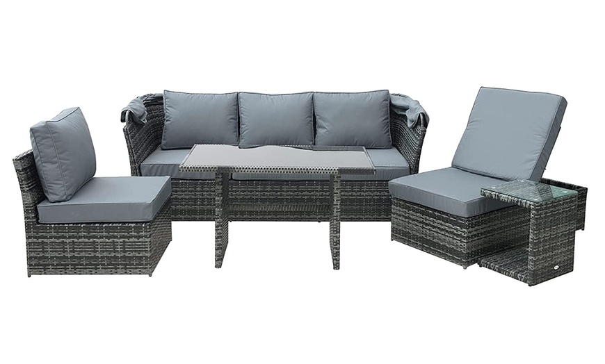 Image 5: Outsunny 5-Piece Outdoor Rattan Effect Wicker Sofa Set