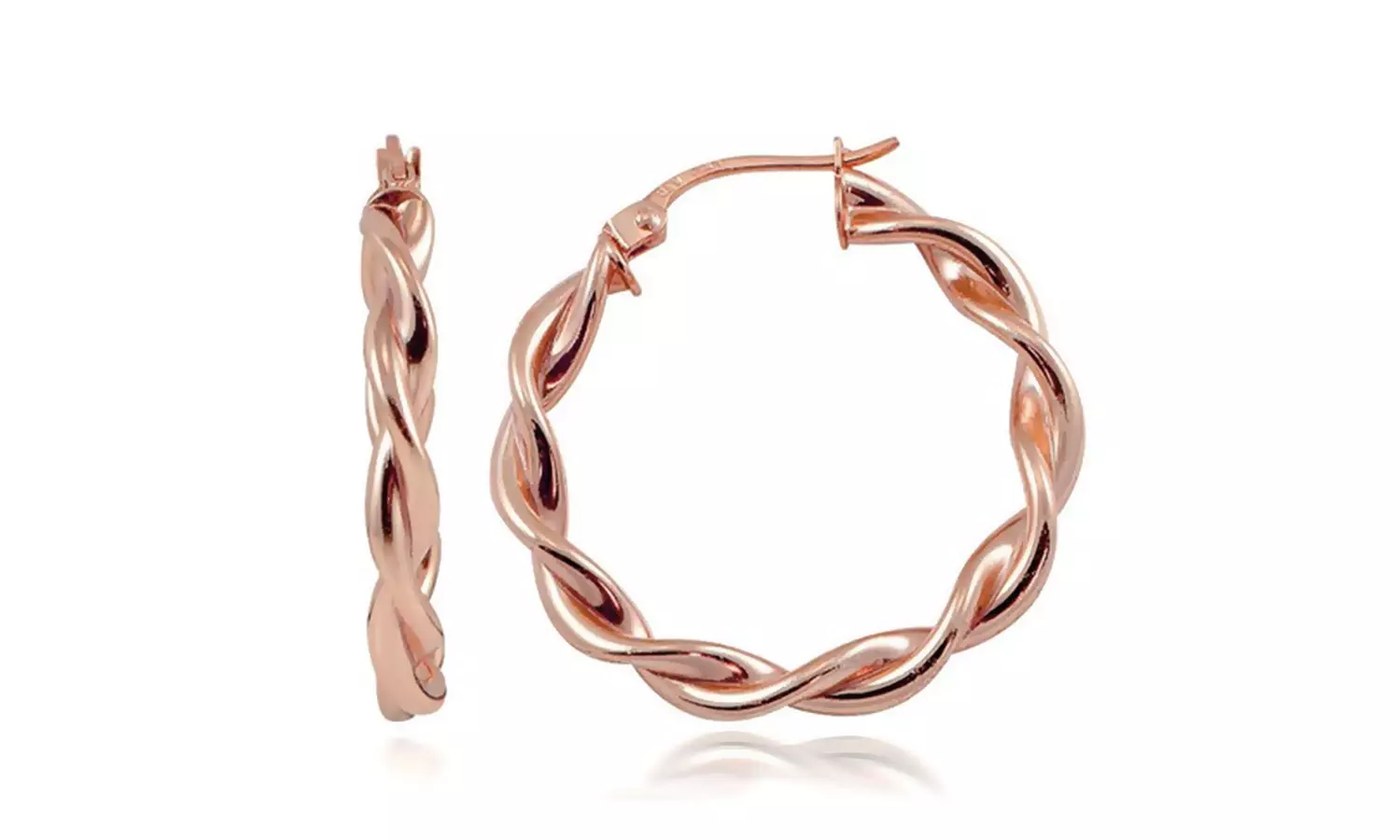 Rose Gold Flash Sterling Silver 3mm Twist  Polished Hoop Earrings, 20mm
