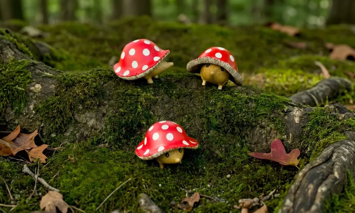 3 figurines de décoration en résine de hérisson-champignon