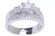 Cubic Zirconia Engagement Ring and Band Sets in 18K White Gold over Sterling Silver - Second Medium