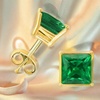Image 1: 24k yellow Gold Plated 1 Cttw Princess Emerald Stud Earrings
