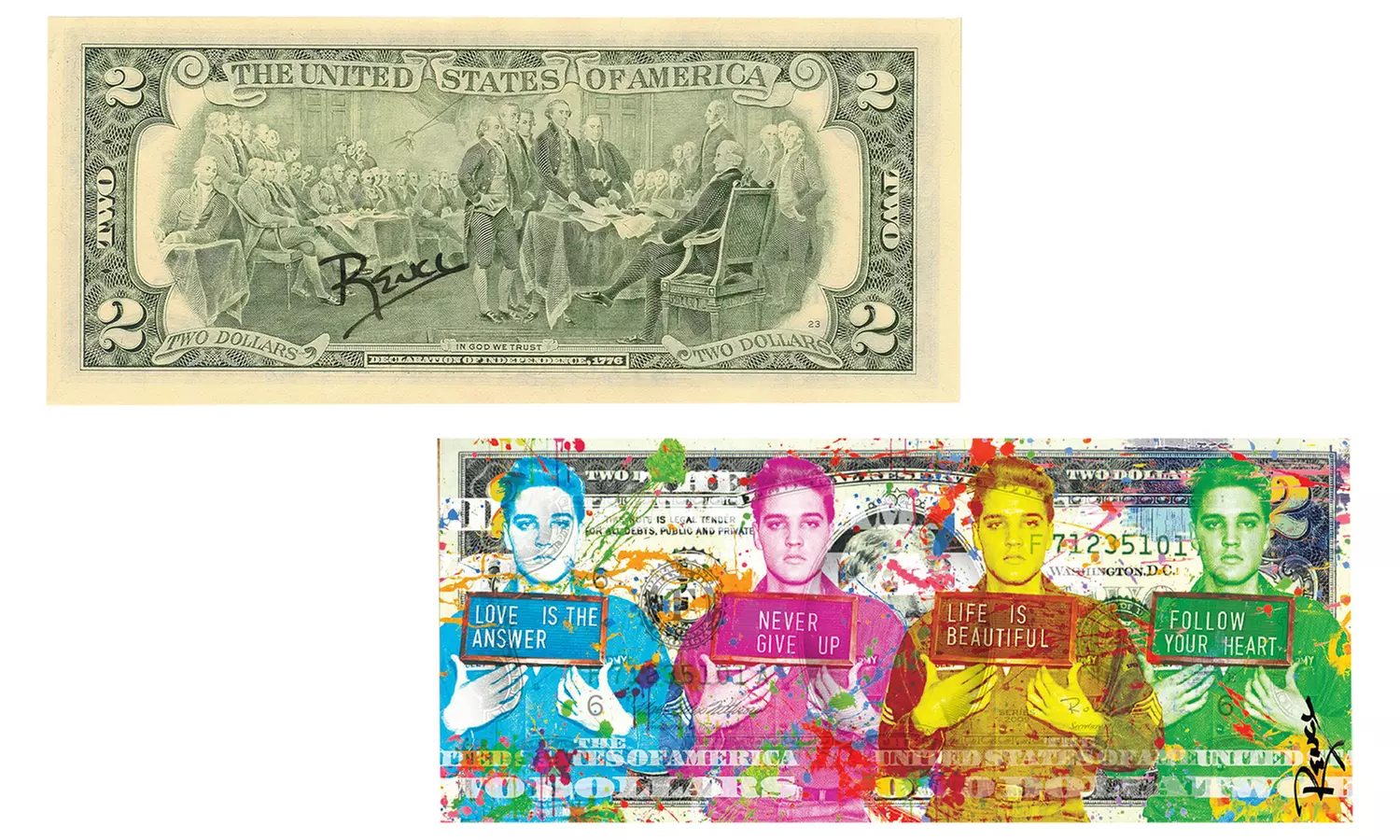Elvis Presley Jailhouse Rock Pop-Art Two-Dollar Bill Signed by Rency - Primary Image