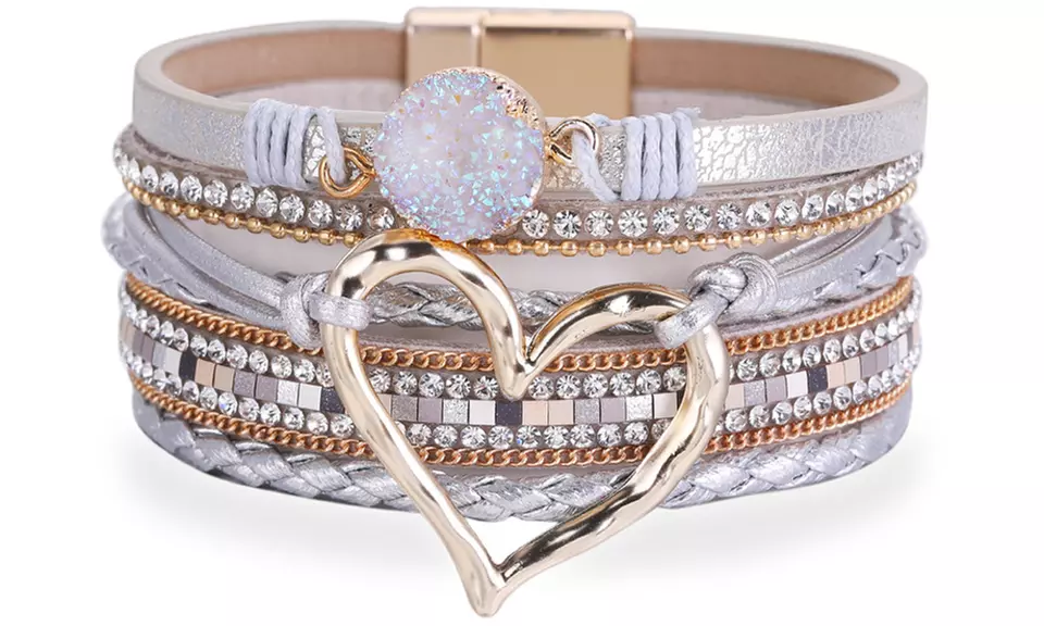 One or Two Heart-Pendant Wrap Bracelets