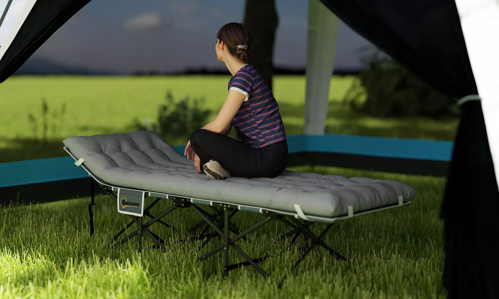 Outsunny Folding Camping Cot Bed with Mattress and Pocket