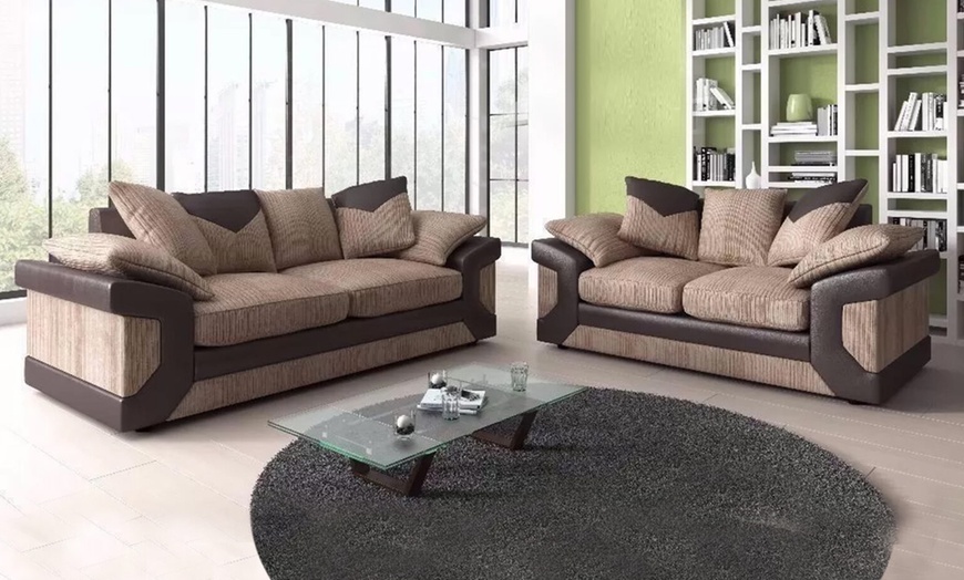 Image 3: Dual-Tone Fabric Sofa Set