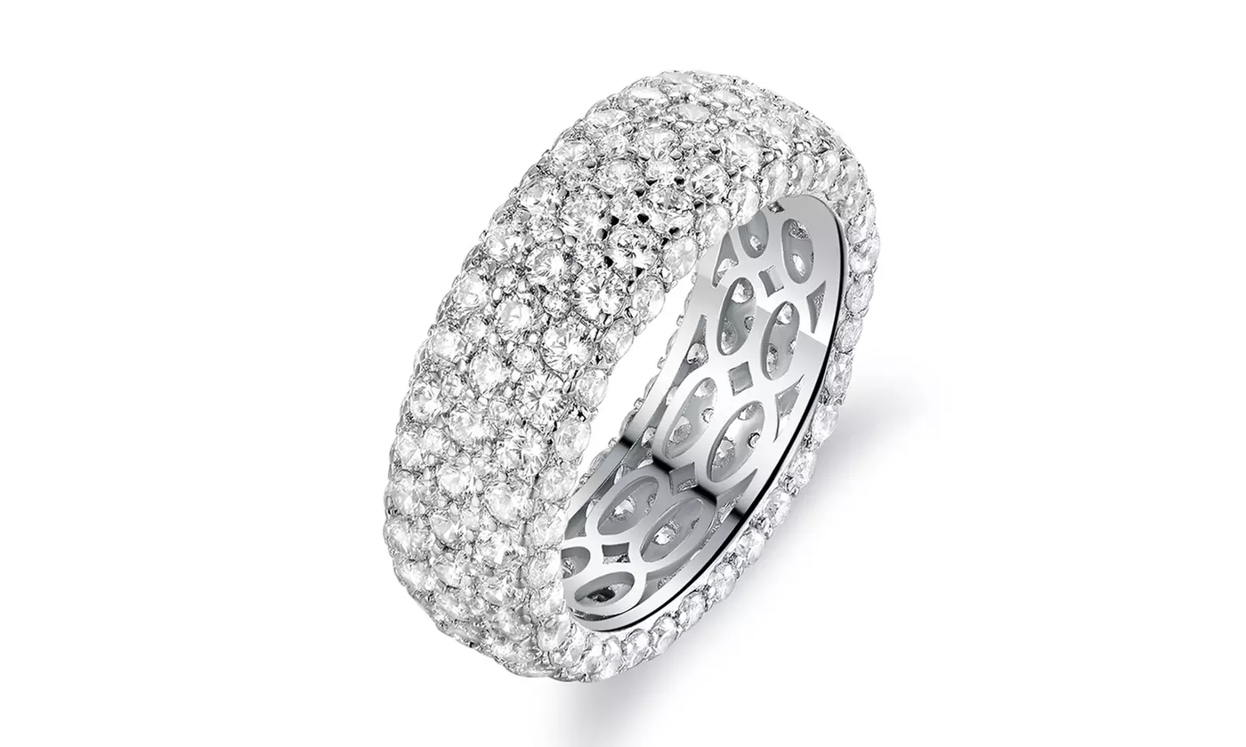 18K White Gold Plated Five Row Eternity Ring Made with Swarovski Elements - Primary Image