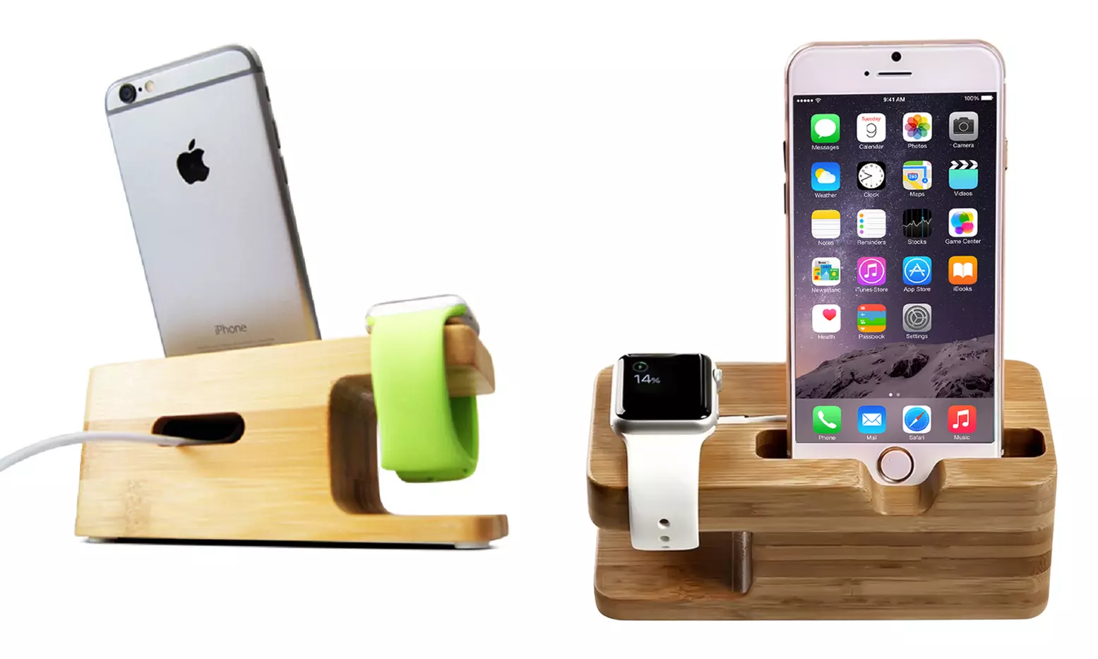 Waloo 2-in-1 Bamboo Charging Dock for Apple Watch and iPhone - Second Medium