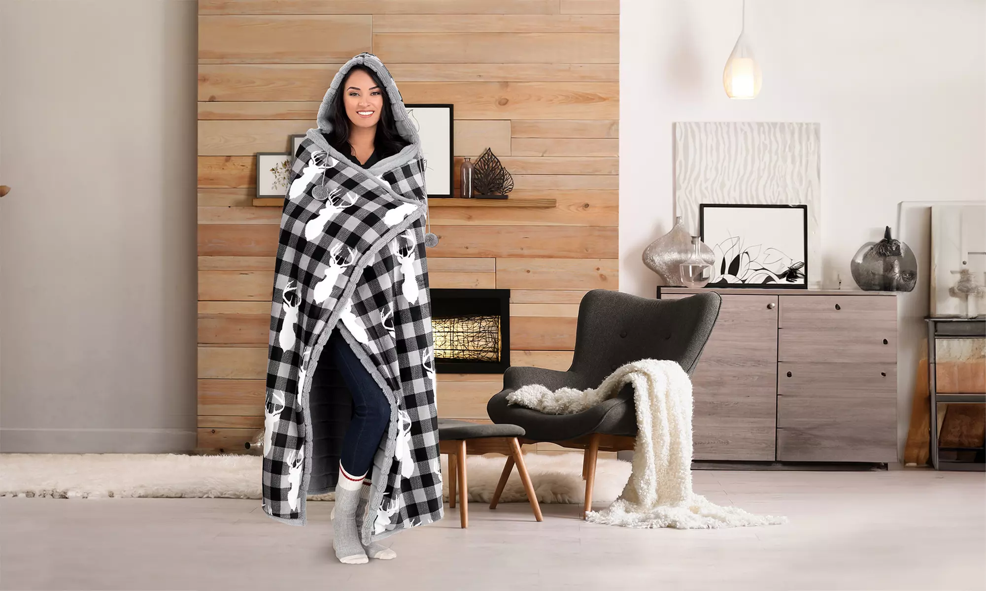 Luxury Super Soft Hoodie Sherpa-Lined Throw Blanket