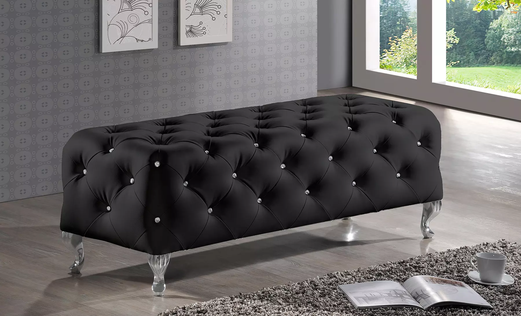 Faux Crystal Tufted Benches - Primary Image