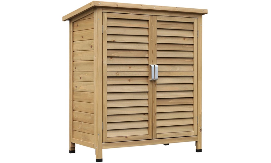 Image 10: Outsunny Wooden Garden Storage Sheds in Grey or Natural Wood