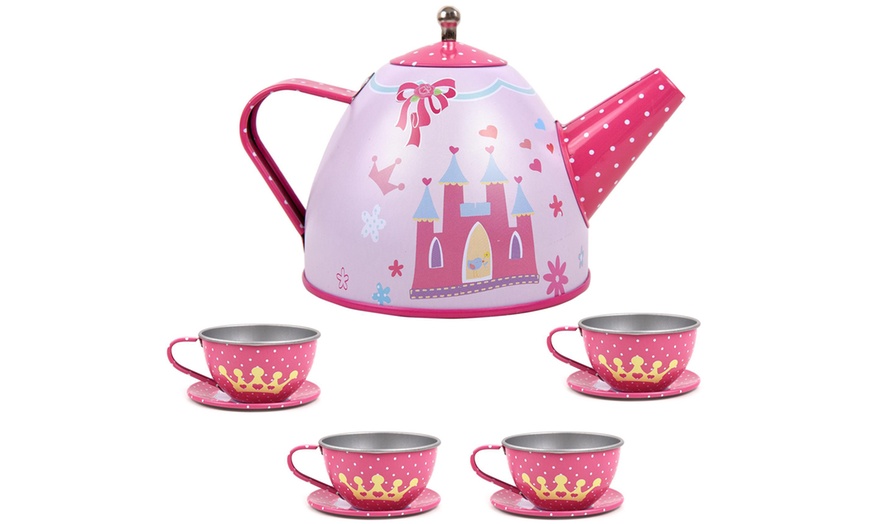 Image 6: 18-Piece Pretend Play Metal Tea Set with Carry Case