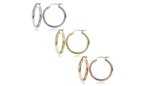 Solid sterling Silver 25mm Classic French Lock Hoops None Sterling Silver 18K Rose Gold Plated