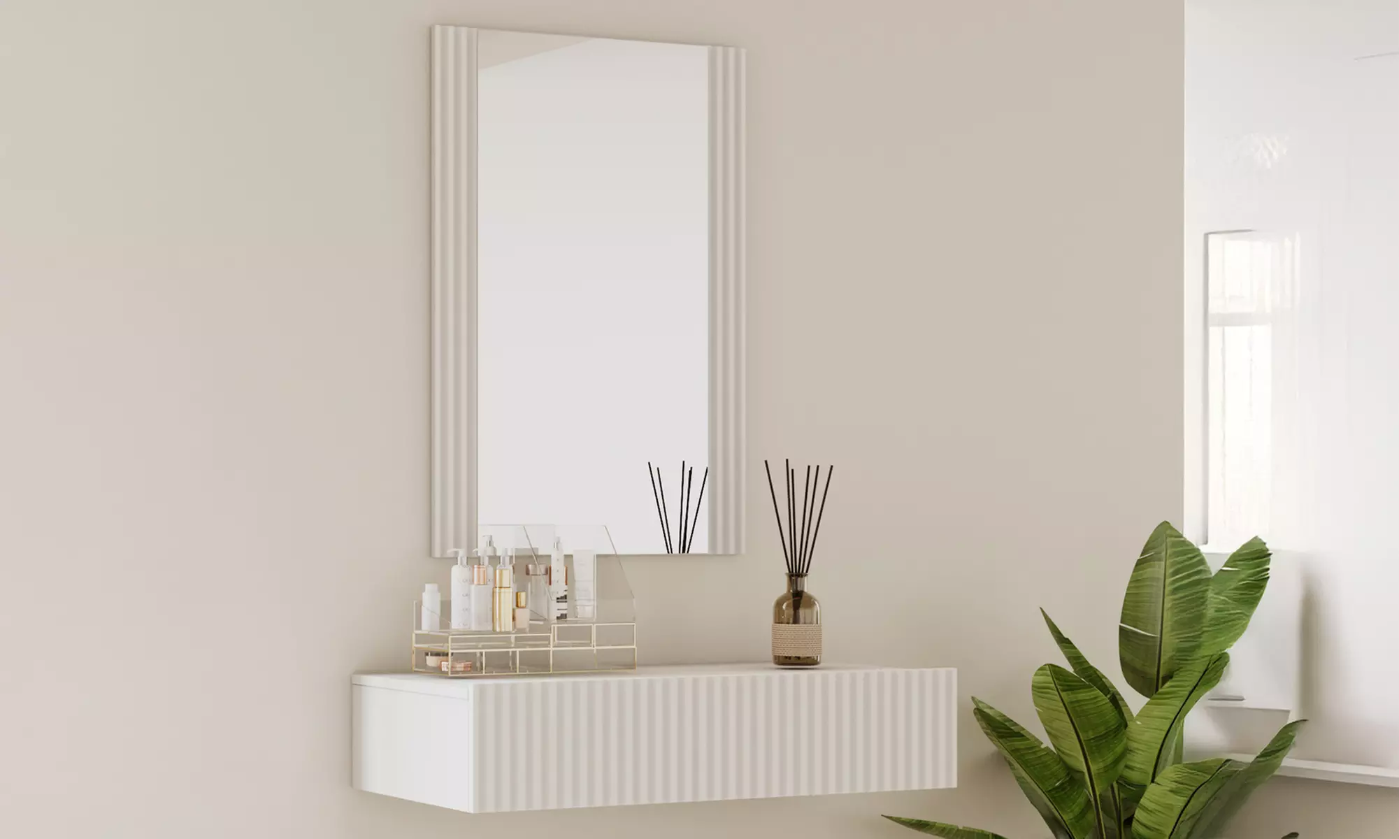 Toletta Velia scanalata con cassetto e specchio