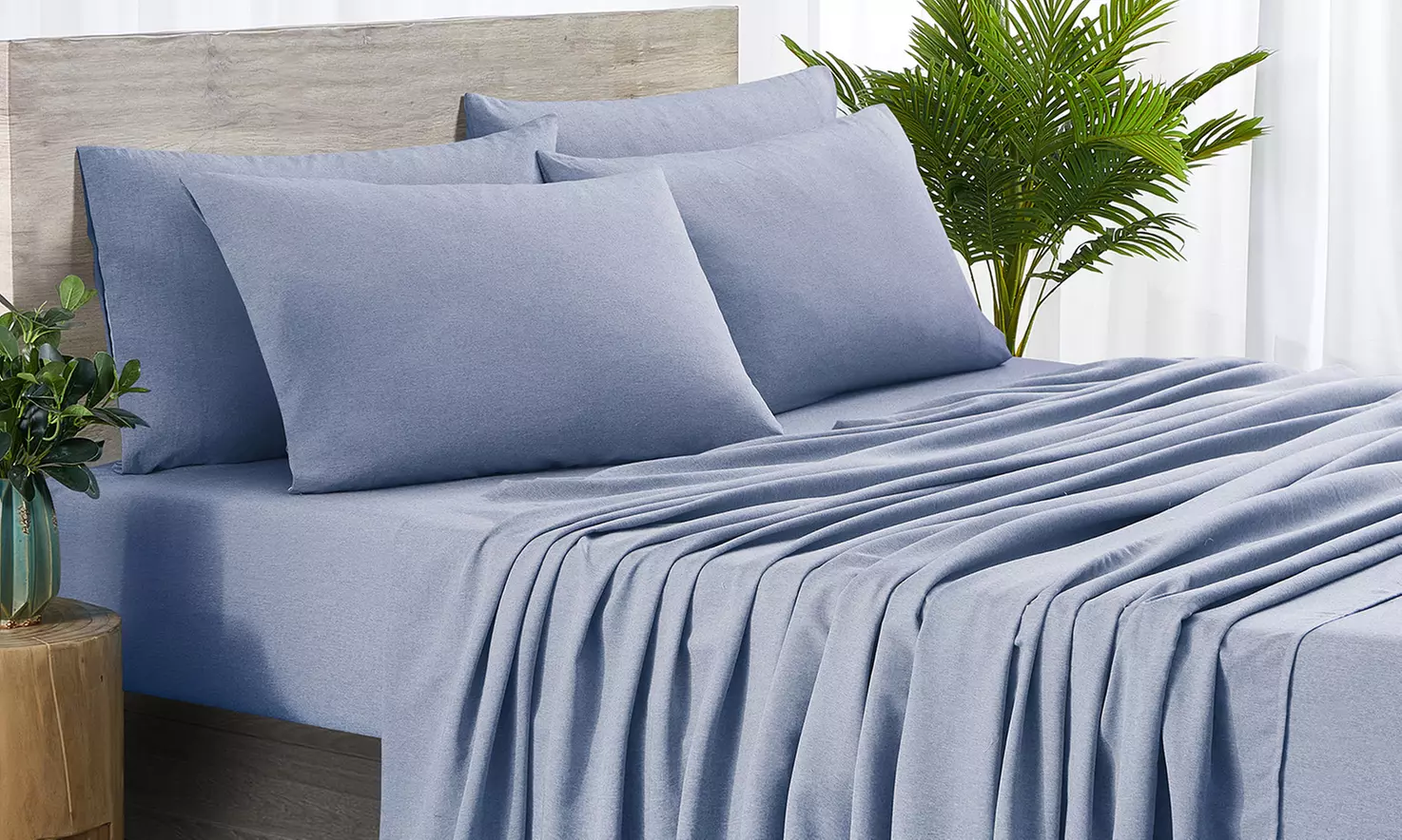 Bamboo 2000 Thread Count 6-Piece Chambray Heathered Sheet Set with SnugGrip