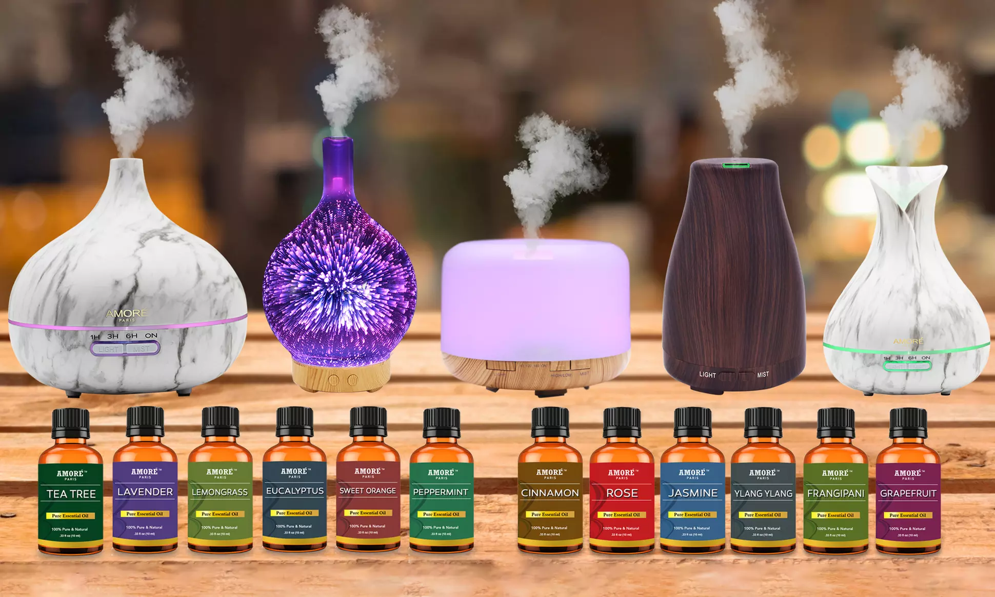 Ultrasonic Aromatherapy Oil Diffuser and Essential Oils Set (7-Piece) - Primary Image