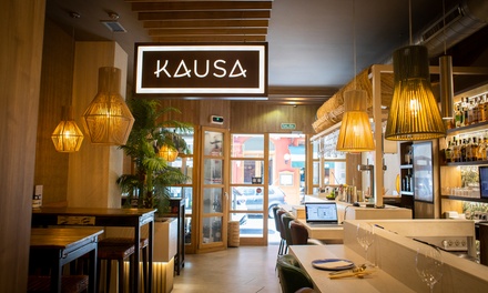 Para 2 personas: menú con 2 entrantes, 1 principal, 2 postres, 2 bebidas y servicio de pan y agua - Kausa Taberna