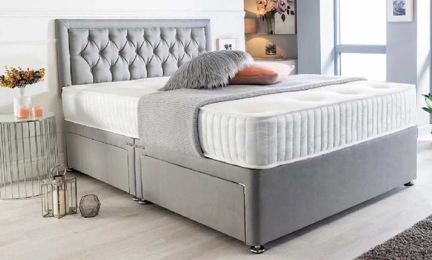 Image 2: Chesterfield Plush Divan Bed with Memory Foam Sprung Mattress 