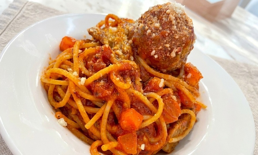 Image 5: Delicious Pasta with Flavorful Meatballs & Fresh Salads for Sharing
