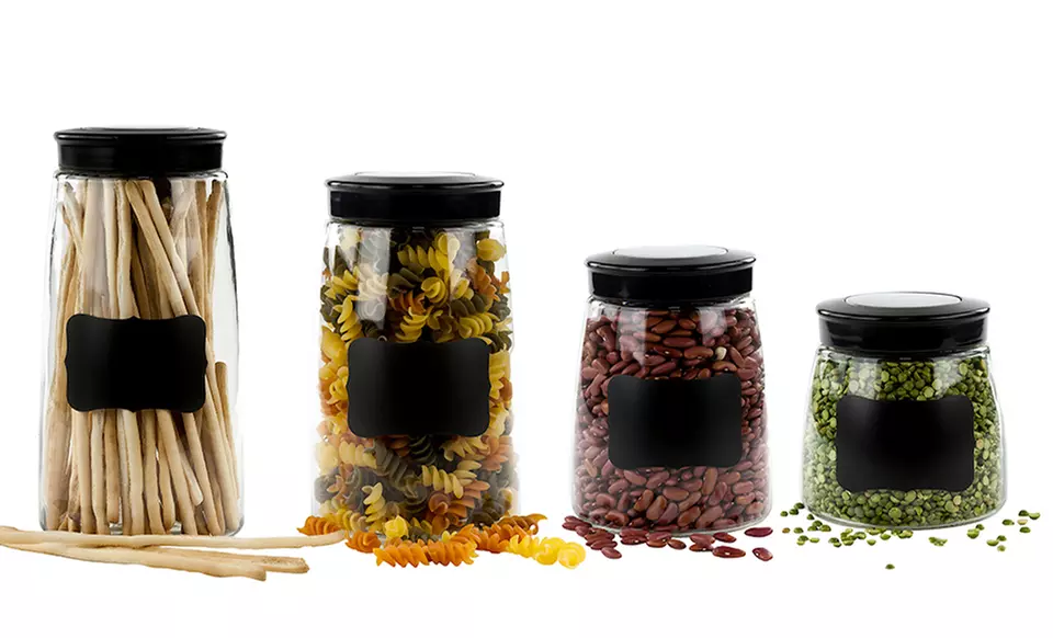 Set of 4 Chalkboard Glass Canisters in Belly or Round Shape. Free Returns. - Second Medium