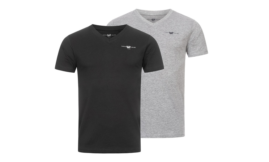 Image 3: 2er- oder 4er-Set Harvey Miller Herren T-Shirt mit V-Ausschnitt