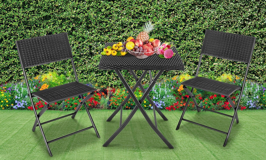 Image 1: Three-Piece Rattan-Effect Bistro Garden Furniture Set