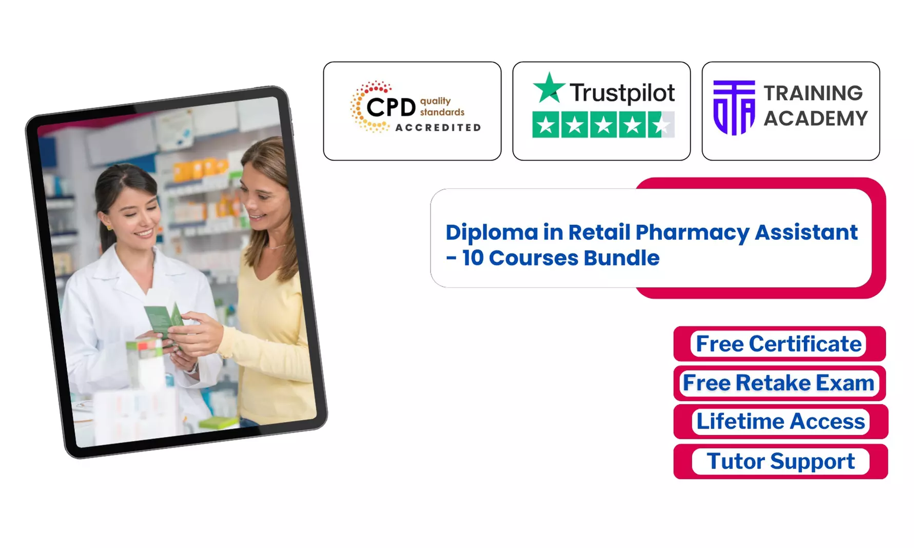 Up to 40% Off on Diploma in Retail Pharmacy or Lifetime Membership to 2000+ Courses at Online Training Academy - Primary Image
