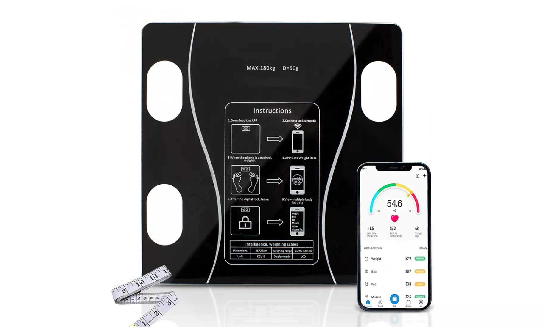 Balance connectée intelligente, analyse corporelle et Bluetooth