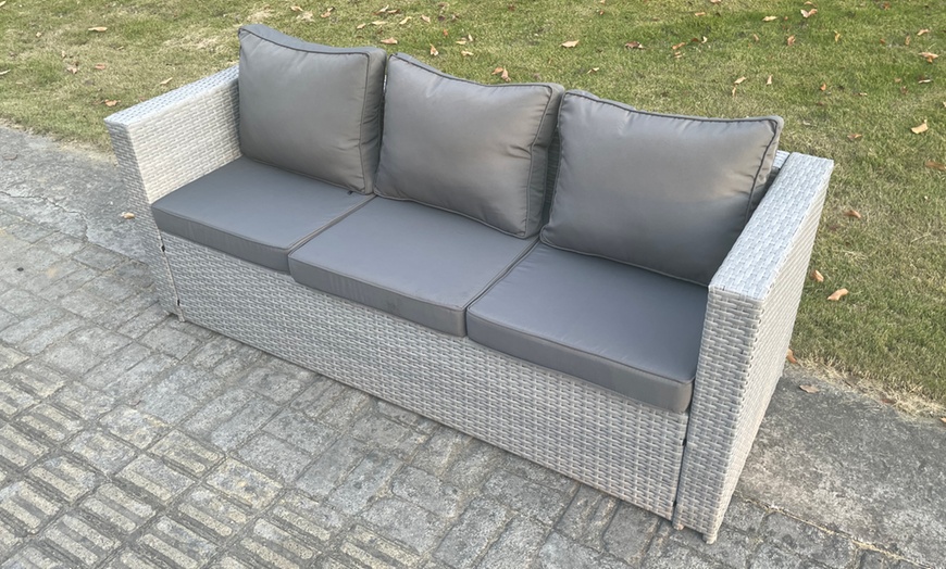 Image 5: Fimous Rattan-Effect Adjustable Rising Lifting Table Sofa Dining Set