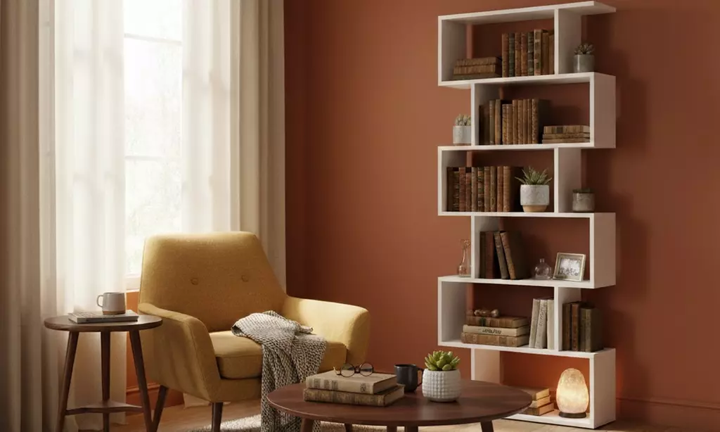 Libreria da terra con mensole zig-zag