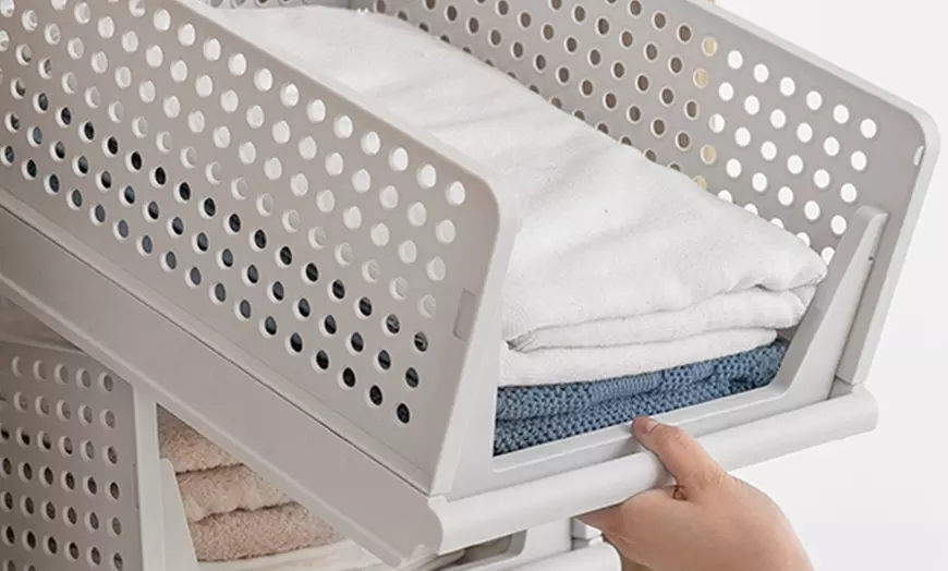 Image 1: Foldable Stackable Drawer Storage Basket 