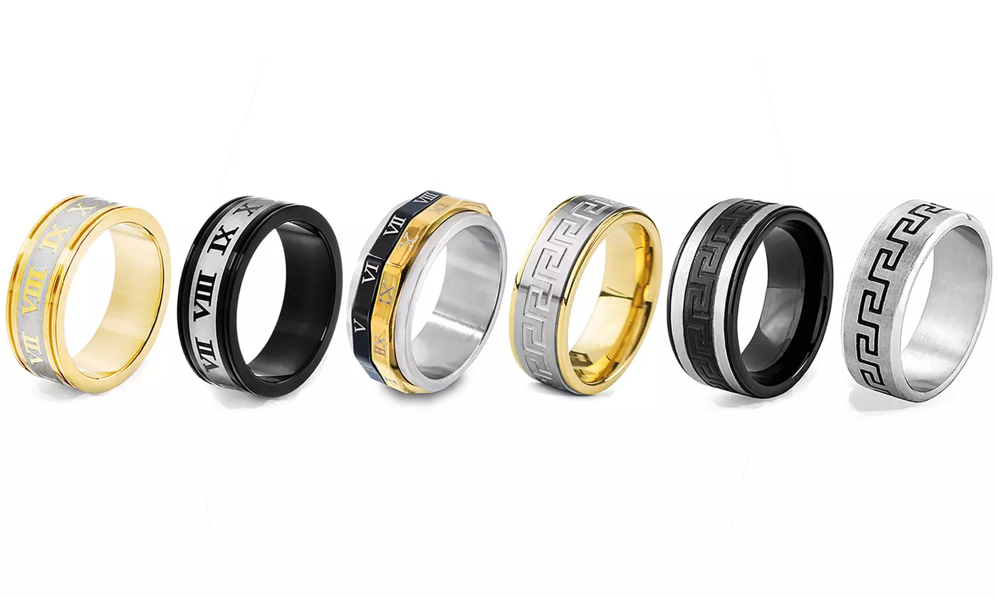 Men's Stainless Steel Greek Key or Roman Numeral Rings - Primary Image