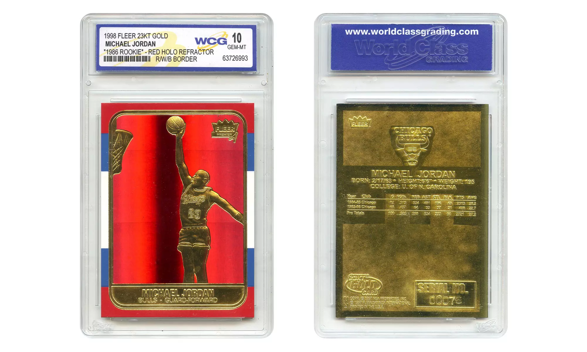 Michael Jordan 1998 Fleer Rookie 23K Gold Card Red Holo Refractor N/S GEM MT 10 - Primary Image