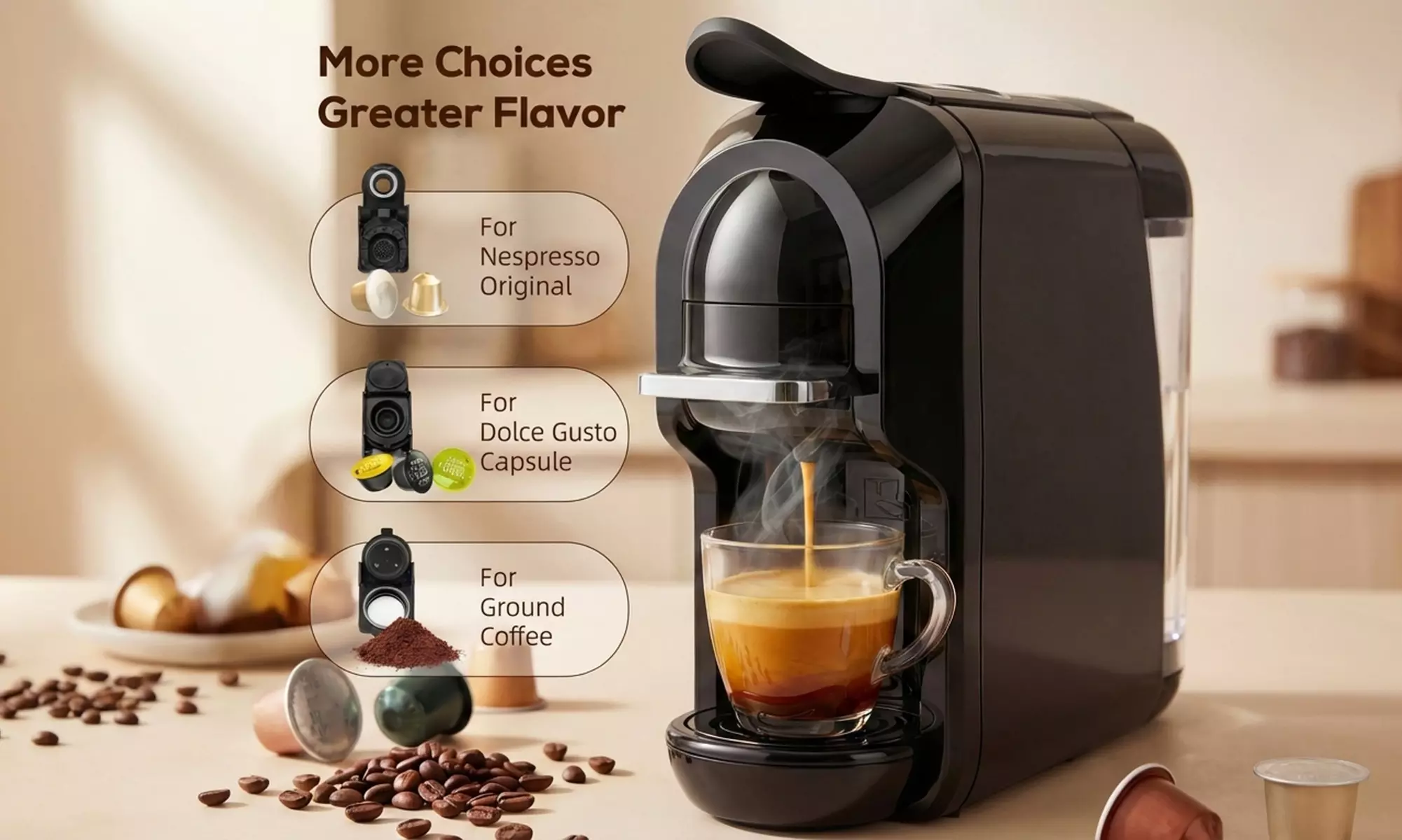 HOMCOM 19 Bar 1450W Capsule and Ground Coffee Maker in Black