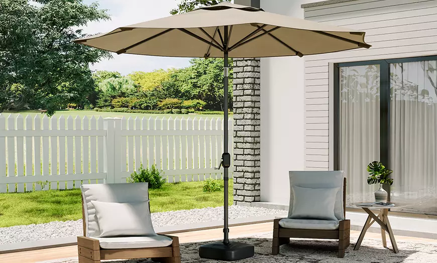 Image 1: 3M Khaki Rotating Parasol with Optional Fillable Base