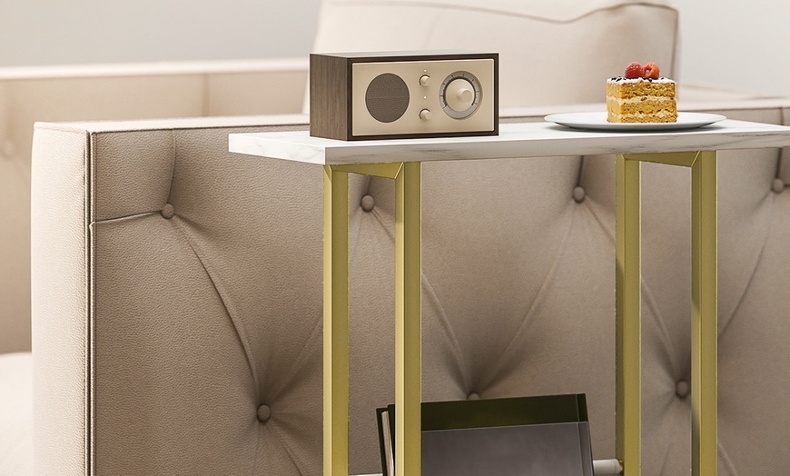 Image 6: HomCom Narrow Side Table, Chic White Marble-Effect Design