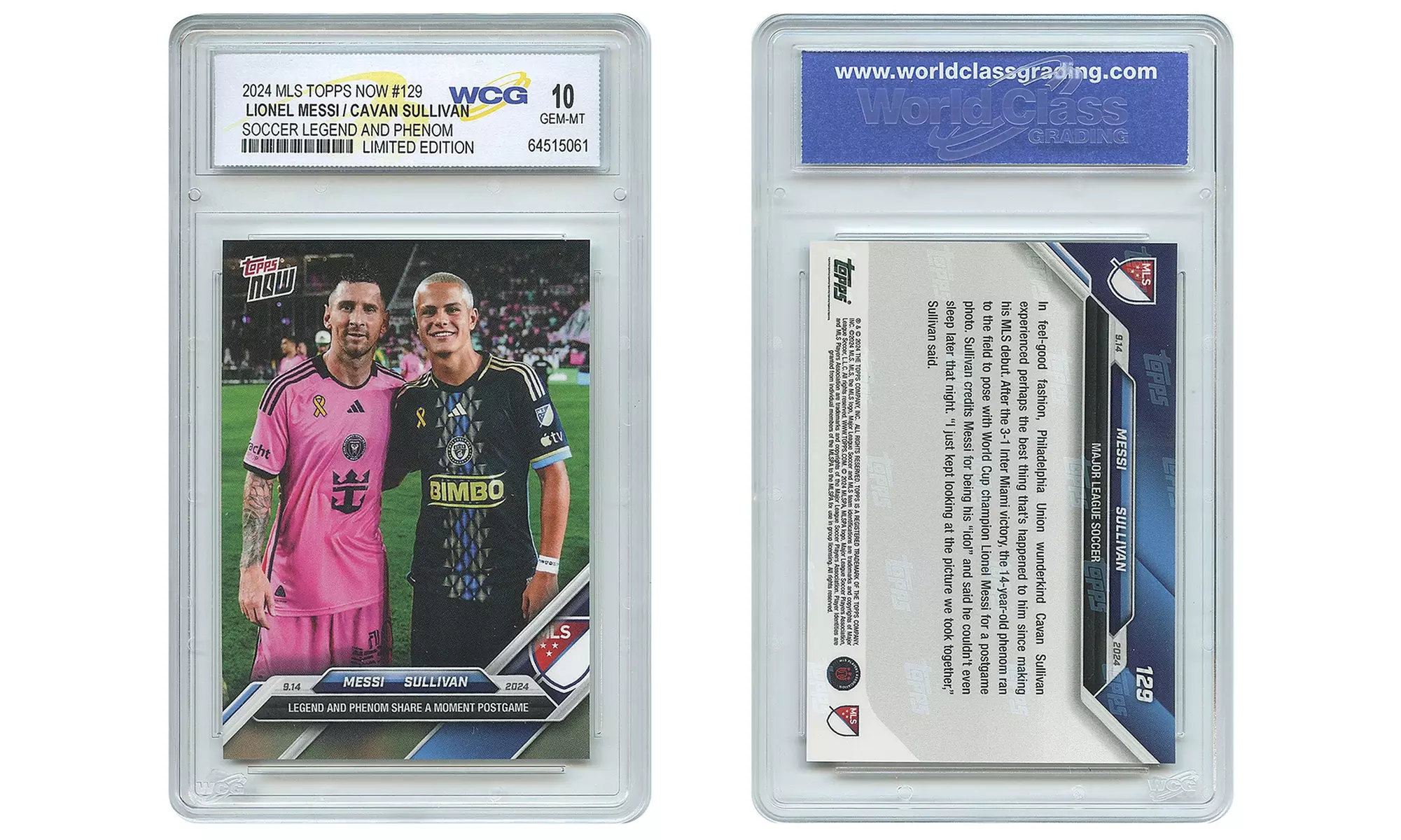 2024 Topps MLS #129 LIONEL MESSI / CAVAN SULLIVAN Legend & Phenom - Gem-Mint 10