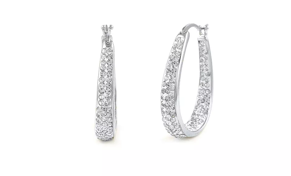 18K White-Gold-Plated Swarovski Elements Hoop Earrings - Primary Image