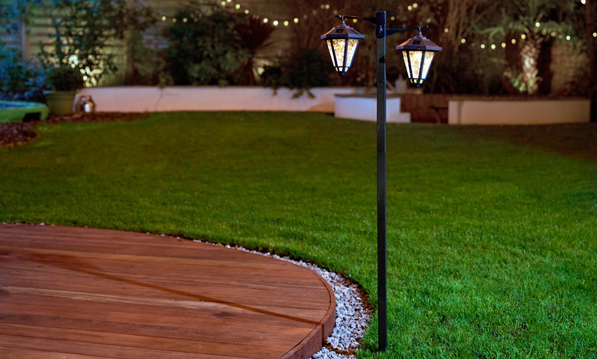 Image 10: One or Two 1.4m Twin-Head Solar Warm White LED Lamp Post Lights