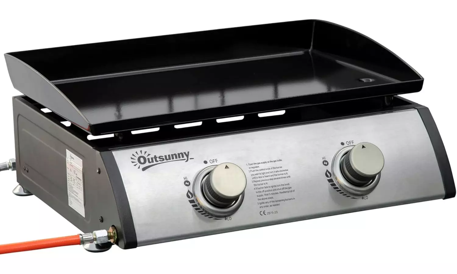 Outsunny Tabletop Gas Plancha Grill with Two Stainless Steel Burner