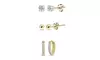 3 Pr Small CZ Huggie Hoops, 3mm CZ & Ball Stud Earrings in Gold Flash 925 Silver