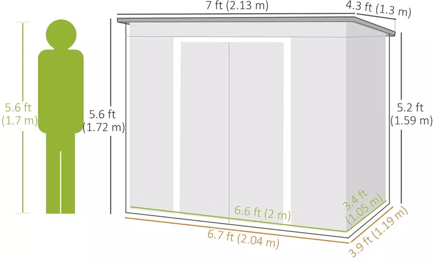 Image 11: Outsunny Lean To Garden Shed in Galvanised Steel, 5.6x6.9ft or 7x4ft