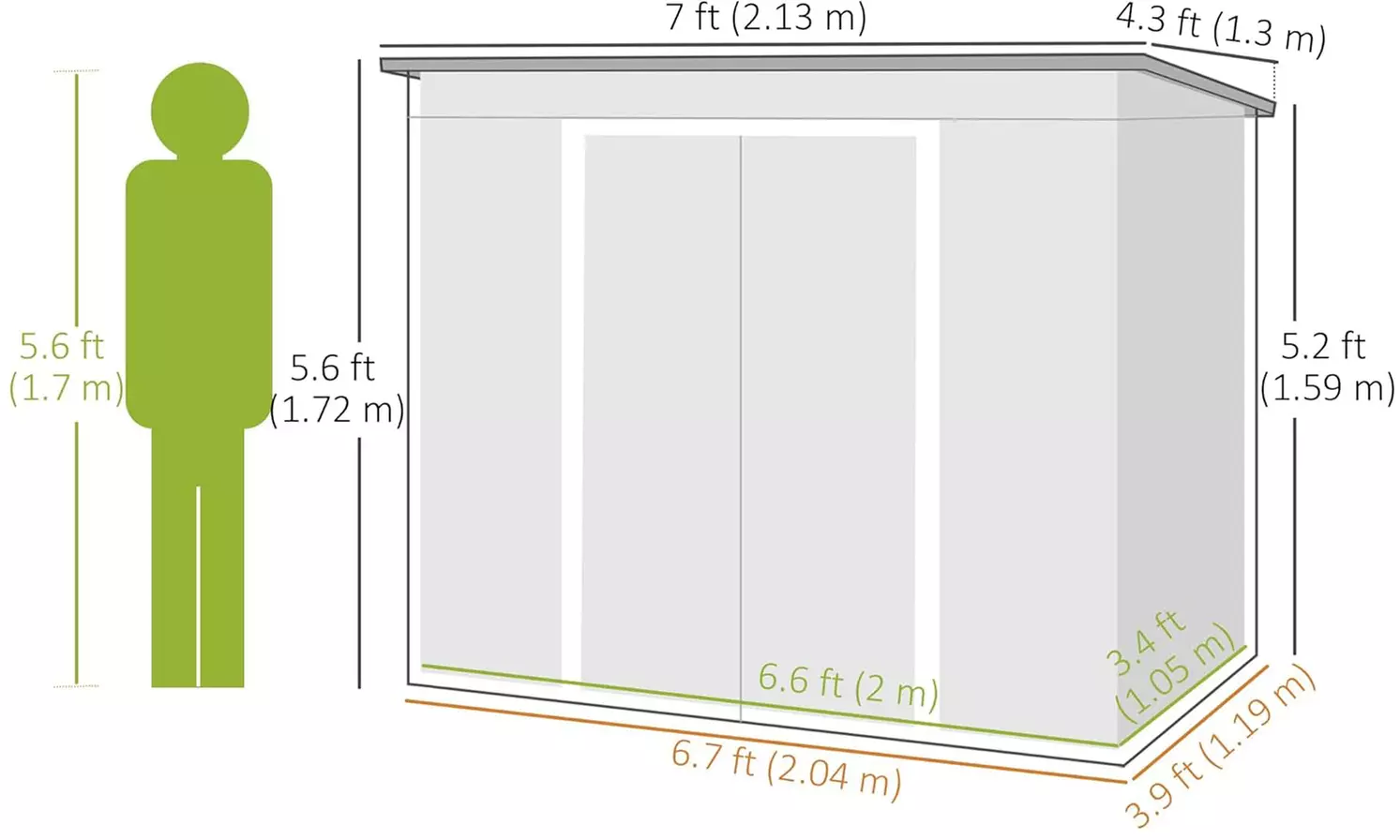 Outsunny Lean To Garden Shed in Galvanised Steel, 5.6x6.9ft or 7x4ft