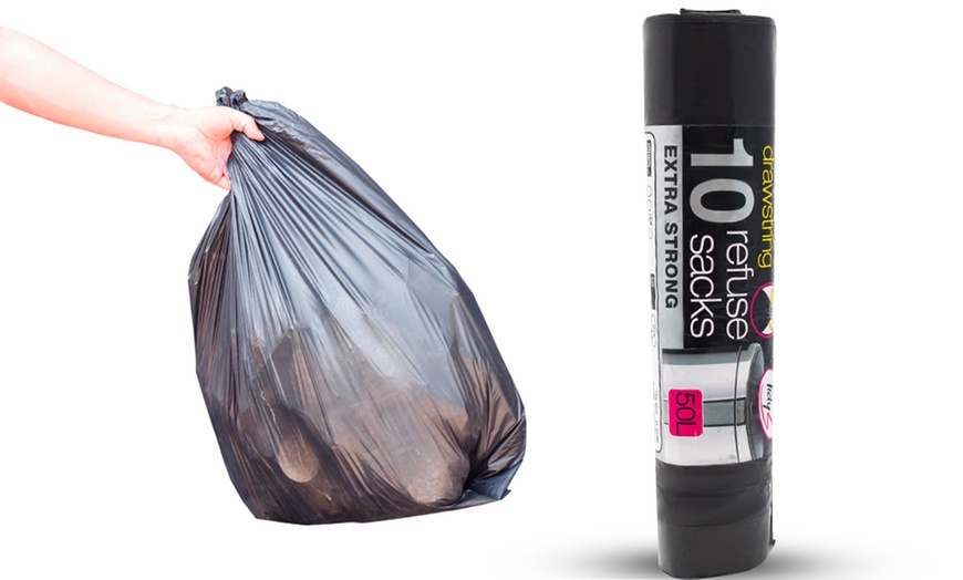 Image 4: 10-Pack of 50L Extra-Strong Drawstring Refuse Bin Bags