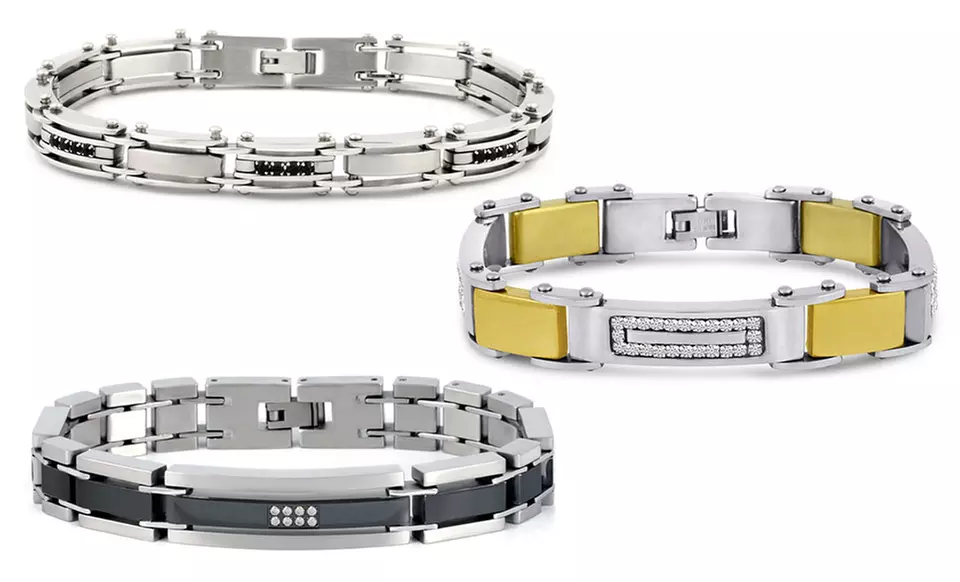 Men's Cubic Zirconia Bracelet in Stainless Steel - Primary Image