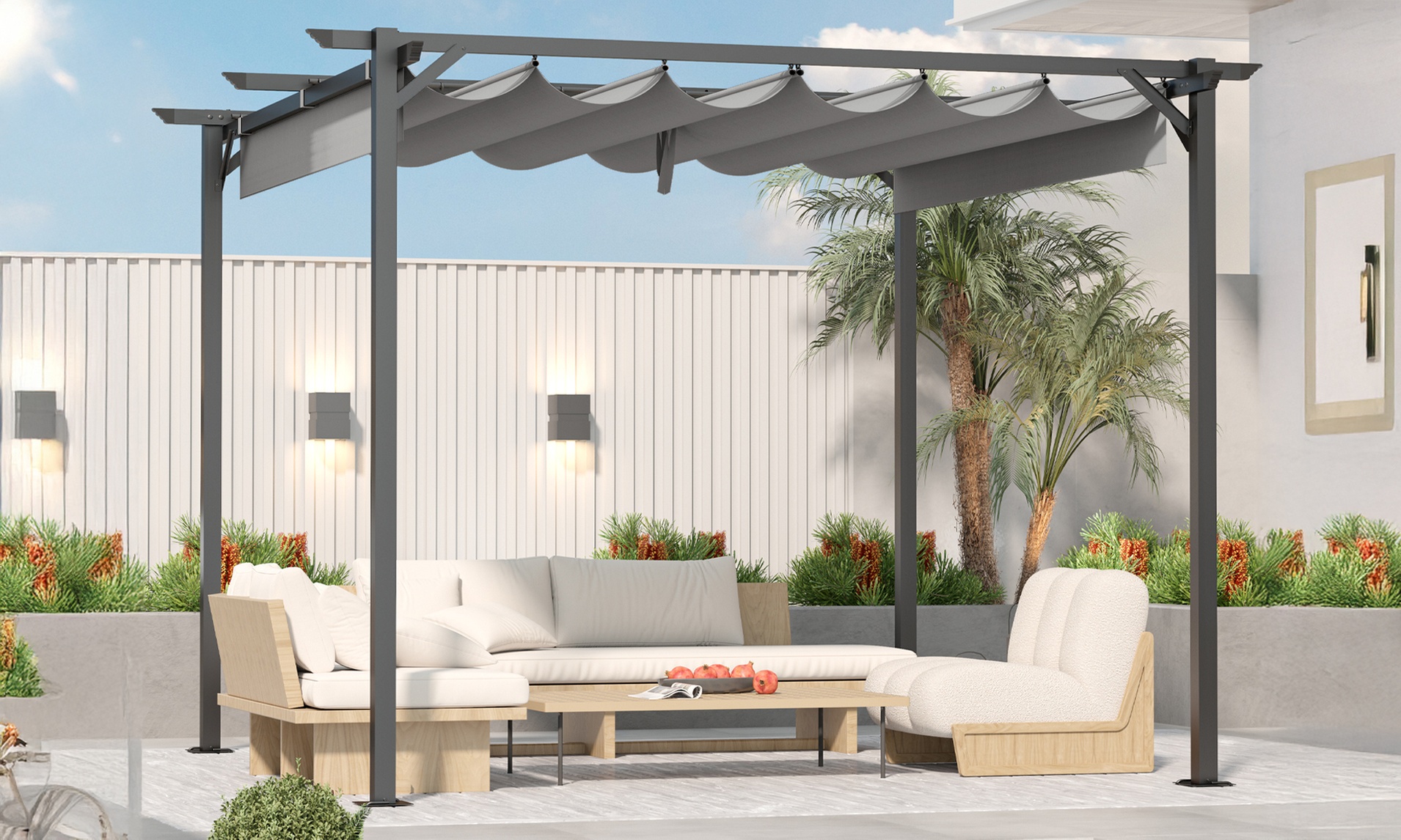 Pergola with Retractable Sun Shade Canopy